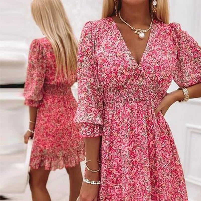 Sabatina Abito Donna in Lunghezza Midi con Stampa Floreale in Rosa, foto 1