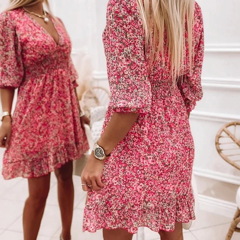 Sabatina Abito Donna in Lunghezza Midi con Stampa Floreale in Rosa, foto 5