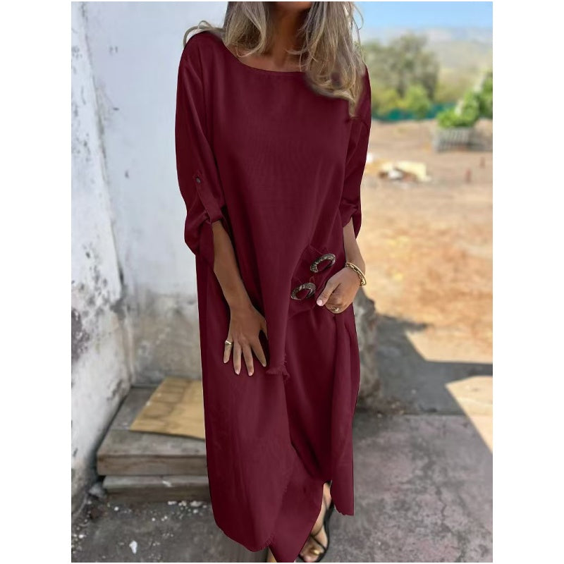 Sara Abito Donna in Misto Cotone e Lino con Girocollo, foto 5