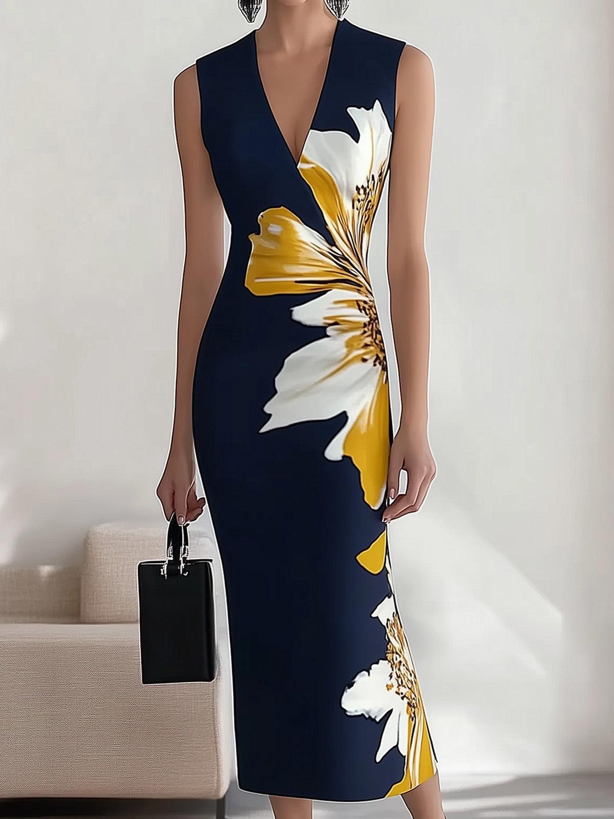 Teresita Abito Donna dalla Vestibilità Aderente con Scollo a V e Stampa Floreale, foto 2