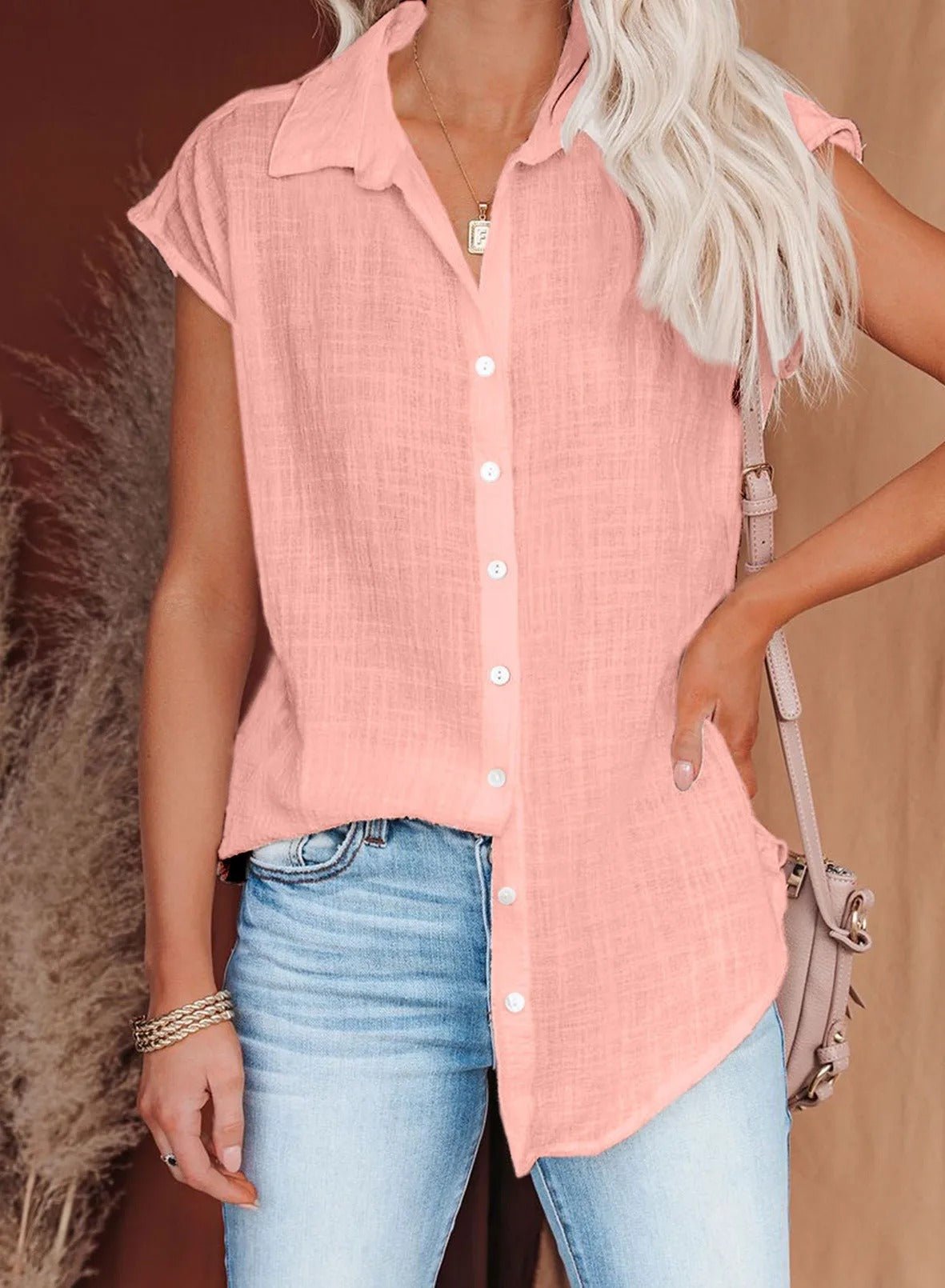 Valchiria Blusa Donna dalla Vestibilità Morbida con Collo Classico con Bottoni, foto 4