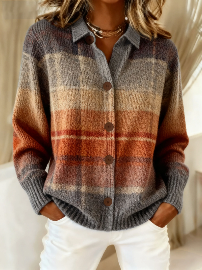Velia Cardigan Donna con Bottoni e Quadri in Multicolore, foto 1