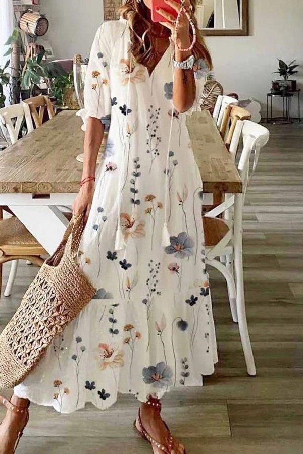 Zelia Abito Donna con Scollo a V in Lunghezza Maxi e Stampa Floreale, foto 1