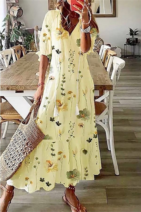 Zelia Abito Donna con Scollo a V in Lunghezza Maxi e Stampa Floreale, foto 2