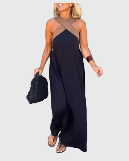 Alcesti Abito Donna senza Maniche in Lunghezza Maxi con Color Block, foto 1