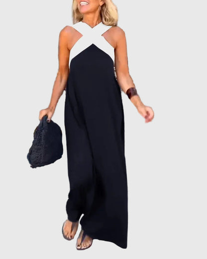 Alcesti Abito Donna senza Maniche in Lunghezza Maxi con Color Block, foto 2
