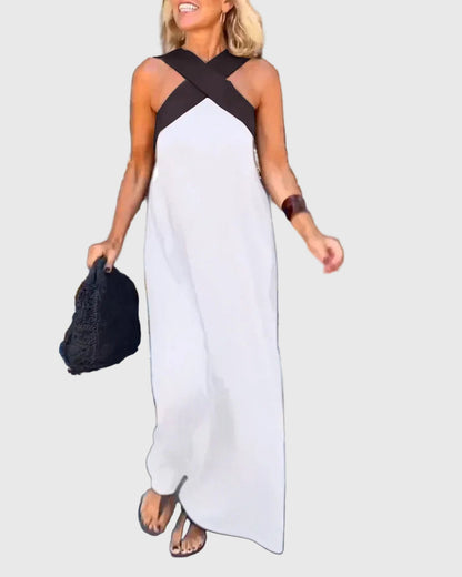 Alcesti Abito Donna senza Maniche in Lunghezza Maxi con Color Block, foto 3