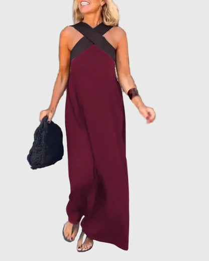 Alcesti Abito Donna senza Maniche in Lunghezza Maxi con Color Block, foto 4