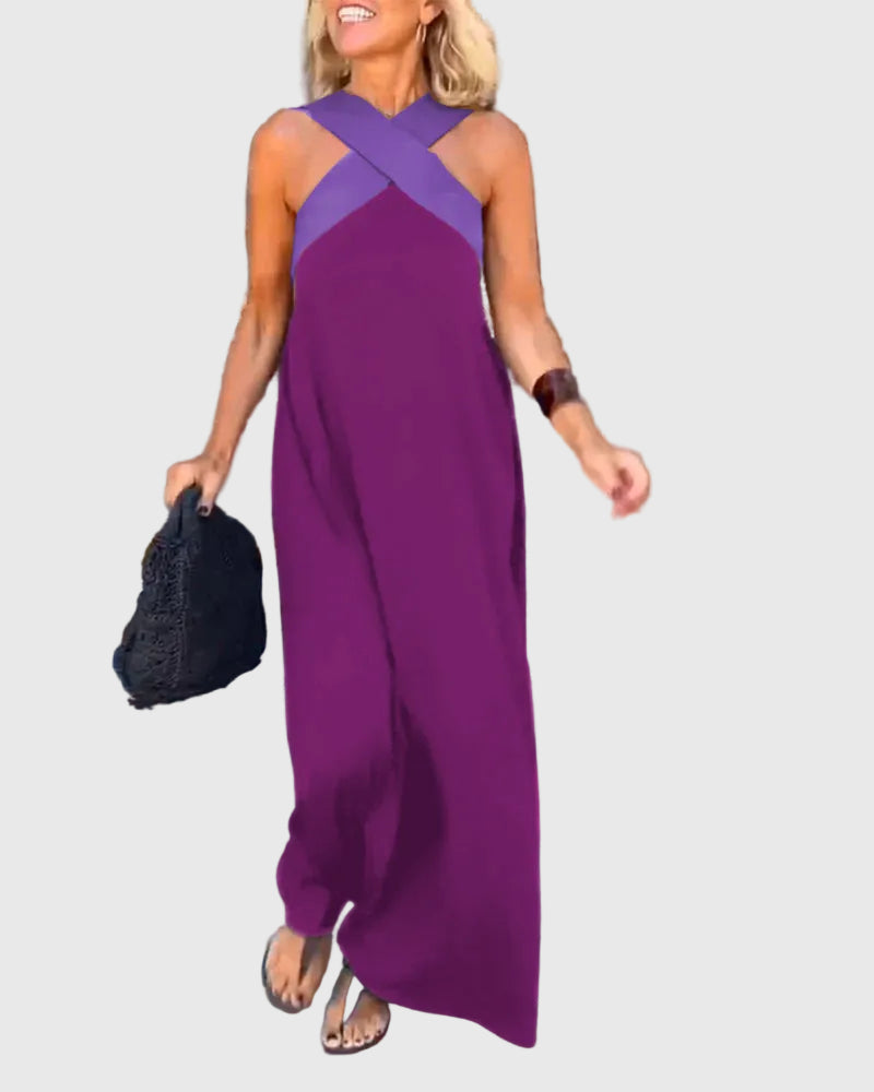 Alcesti Abito Donna senza Maniche in Lunghezza Maxi con Color Block, foto 5