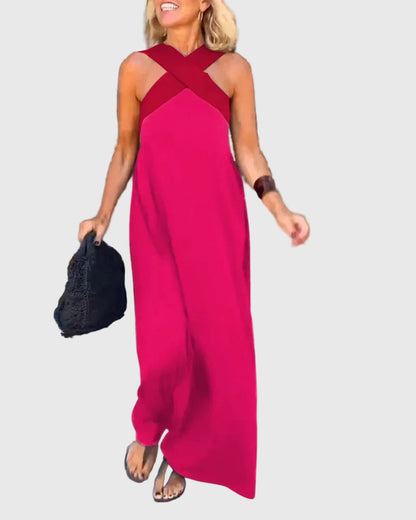 Alcesti Abito Donna senza Maniche in Lunghezza Maxi con Color Block, foto 8