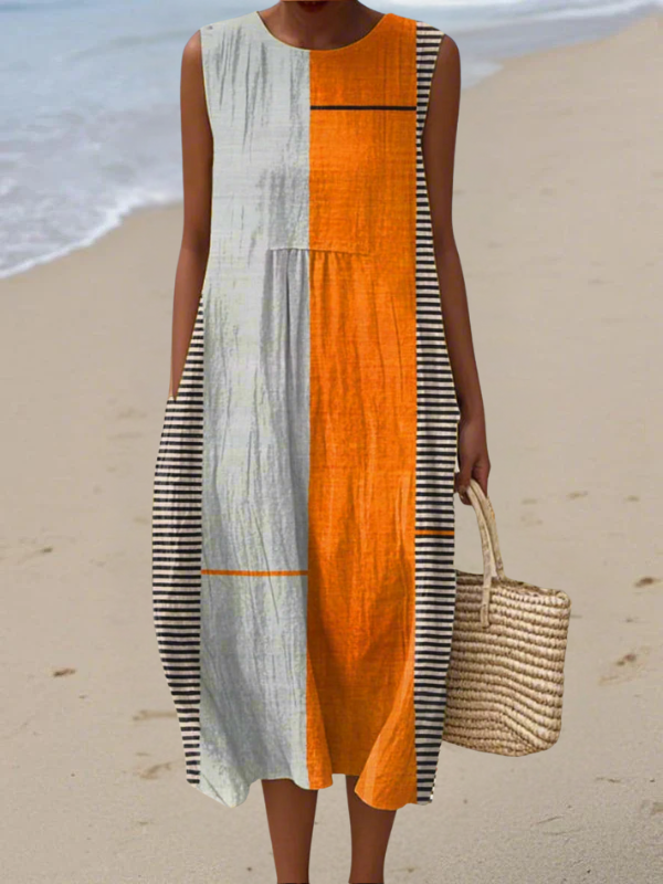 Alessandrina Abito Donna senza Maniche in Lunghezza Midi con Color Block in Multicolore, foto 1