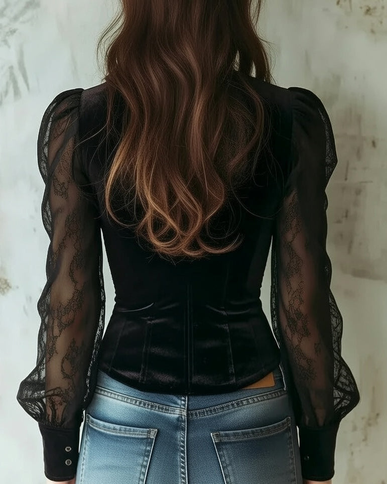 Andromeda Blusa Donna con Scollo a V con Bottoni e Pizzo, foto 3