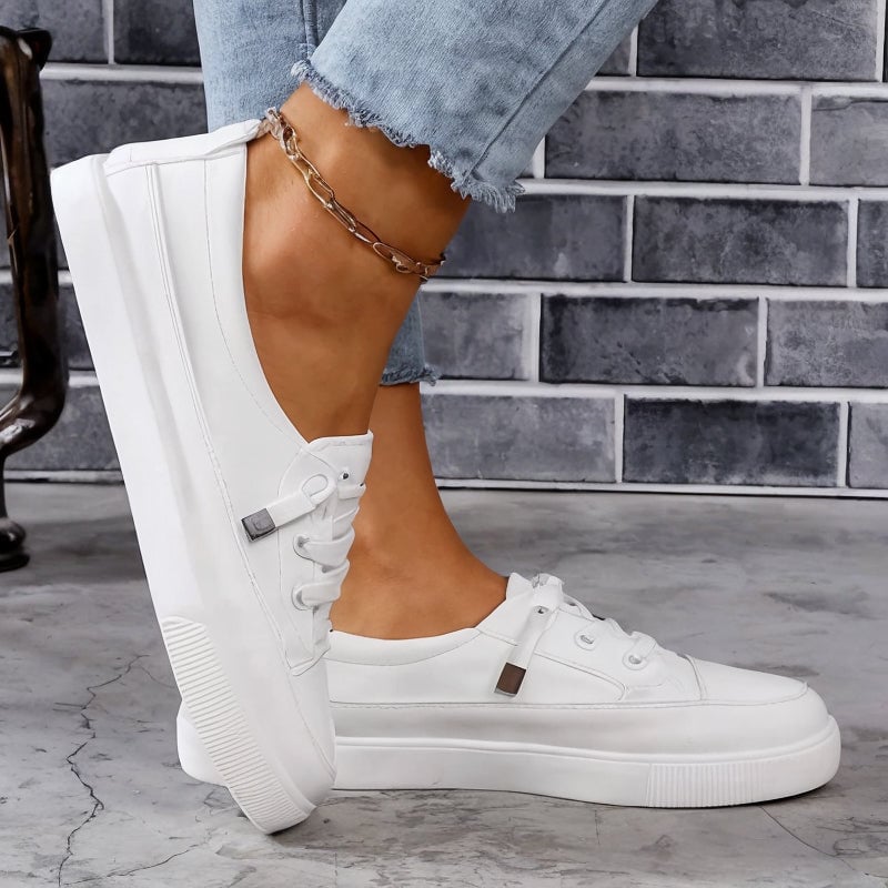 Anemone Sneakers Donna con Lacci e Suola Piatta in Beige, foto 3