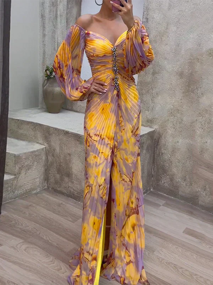 Annita Abito Donna con Scollo a V a Maniche Lunghe e Stampa Floreale, foto 1