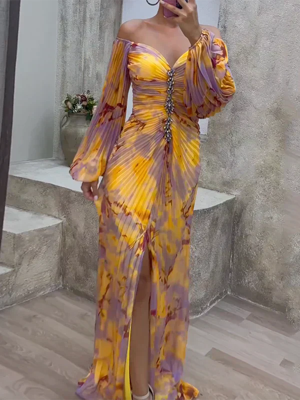 Annita Abito Donna con Scollo a V a Maniche Lunghe e Stampa Floreale, foto 2