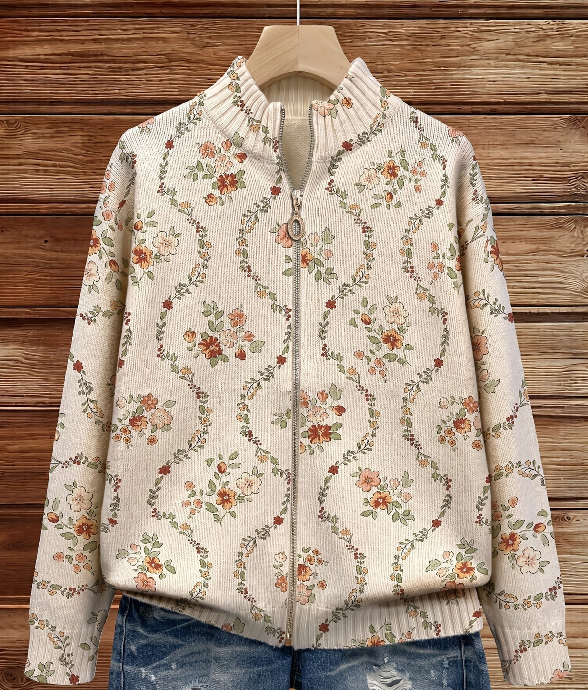 Arduina Cardigan Donna in Maglia a Coste con Collo alla Coreana e Stampa Floreale, foto 4