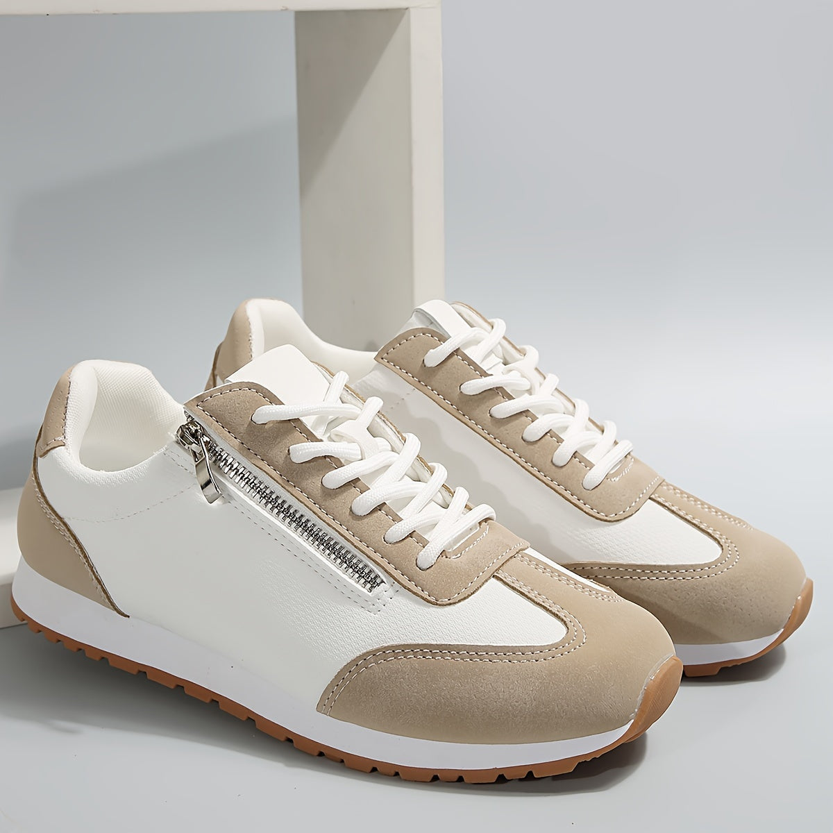 Aurelina Sneakers Donna con Lacci e Suola Piatta in Beige, foto 6
