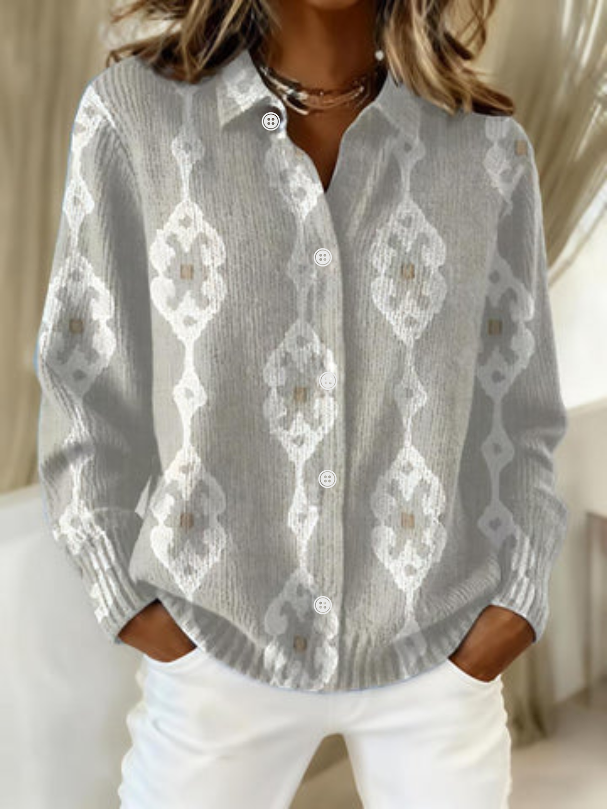 Azzurra Cardigan Donna in Maglia con Cappuccio con Bottoni, foto 1