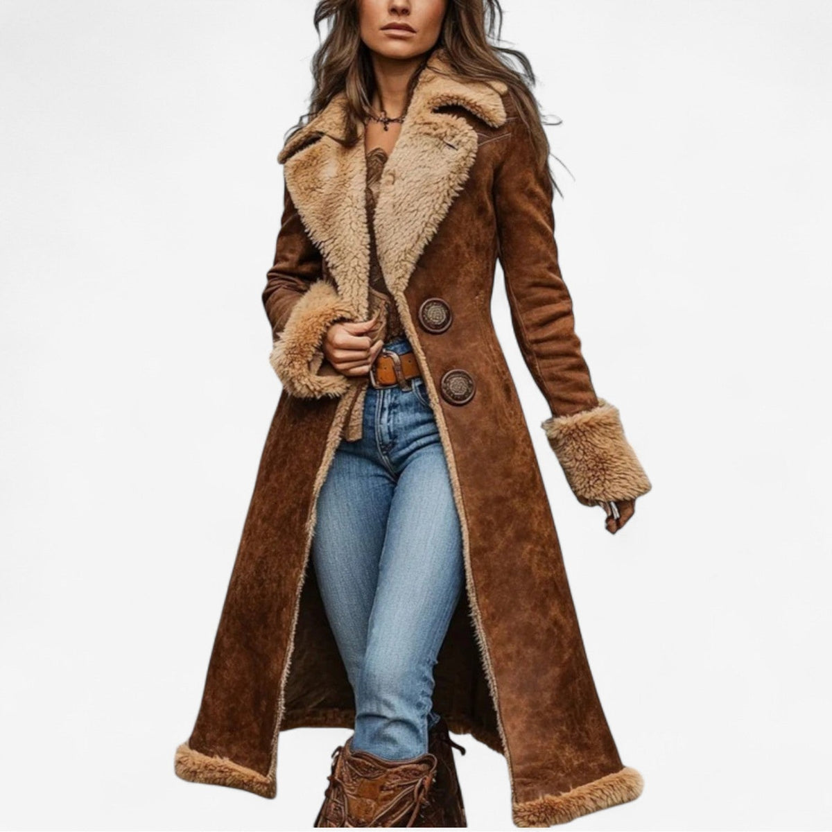 Benvenuta Cappotto Donna con Revers con Bottoni, foto 1