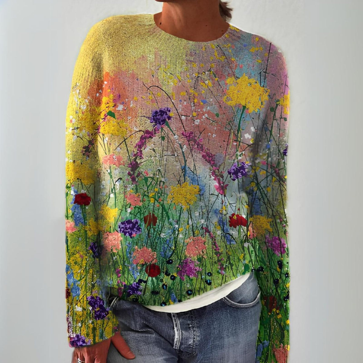 Calliope Maglione Donna con Girocollo a Maniche Lunghe e Stampa Floreale, foto 1