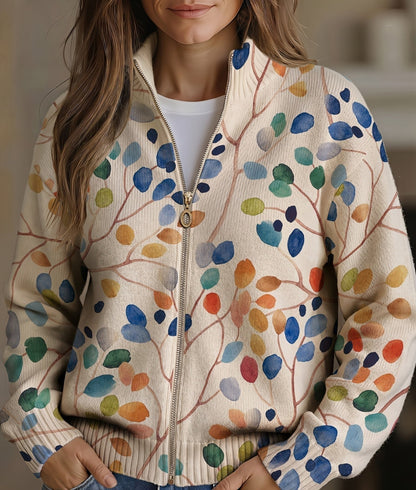 Carmelina Cardigan Donna in Maglia a Coste con Zip e Stampa Integrale, foto 1