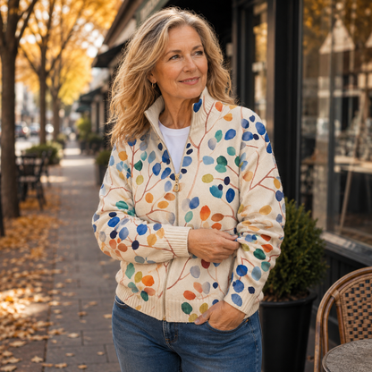 Carmelina Cardigan Donna in Maglia a Coste con Zip e Stampa Integrale, foto 2