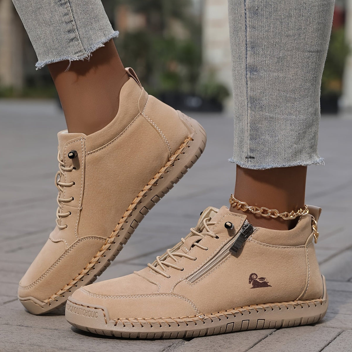 Cassandra Sneakers Donna con Lacci e Suola Piatta in Kaki, foto 1