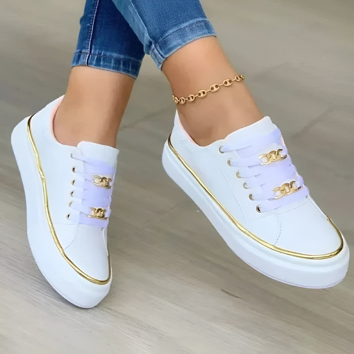 Cassia Sneakers Donna con Lacci e Suola Piatta, foto 1