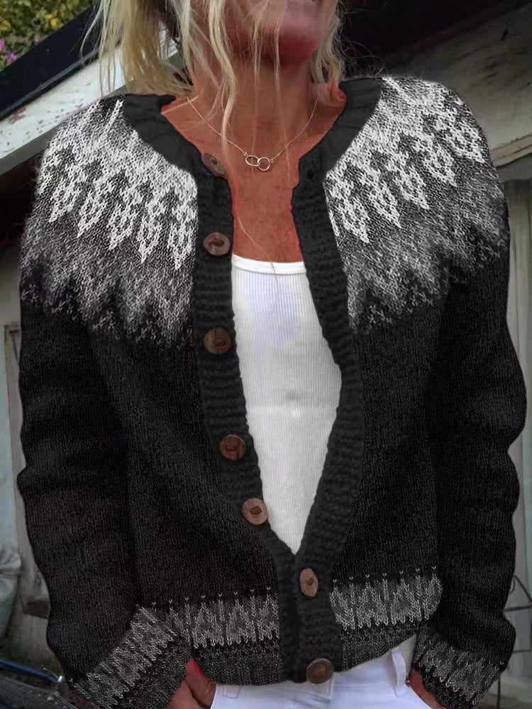 Catena Cardigan Donna con Girocollo con Bottoni a Maniche Lunghe, foto 1