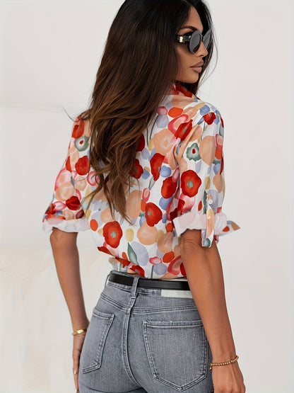 Clementina Blusa Donna con Girocollo e Stampa Floreale, foto 3