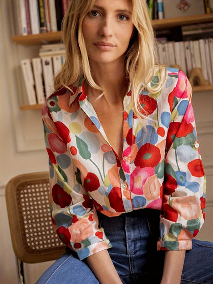 Clementina Blusa Donna con Girocollo e Stampa Floreale, foto 4