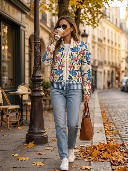 Consolata Cardigan Donna in Maglia con Zip e Stampa Floreale e Tasche, foto 2