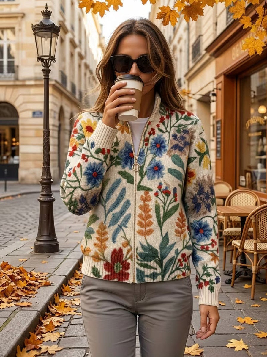 Consolata Cardigan Donna in Maglia con Zip e Stampa Floreale e Tasche, foto 6