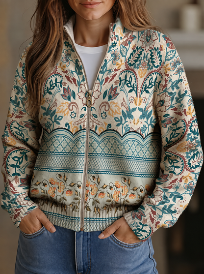 Cordelia Cardigan Donna con Collo alla Coreana con Zip e Stampa Floreale, foto 1