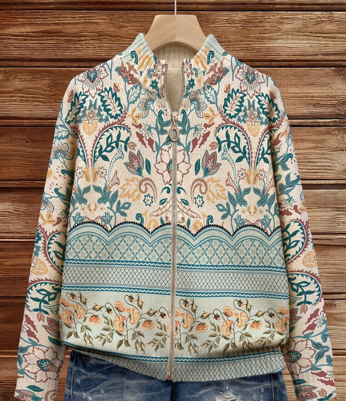 Cordelia Cardigan Donna con Collo alla Coreana con Zip e Stampa Floreale, foto 2