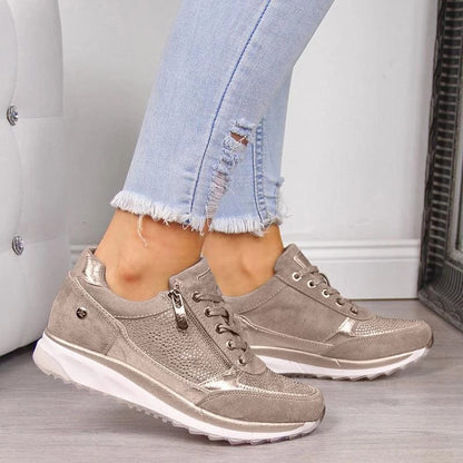 Daniela Sneakers Donna con Lacci e Suola Spessa in Beige, foto 1