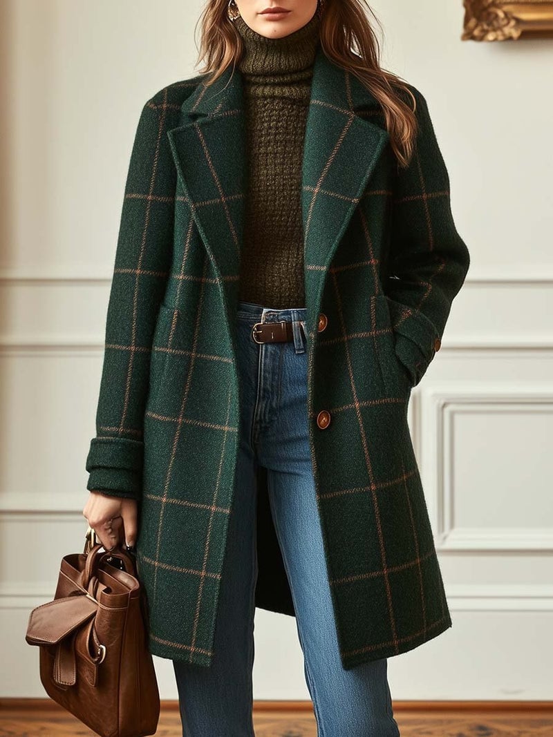 Delia Cappotto Donna in Tweed con Revers e Quadri, foto 1