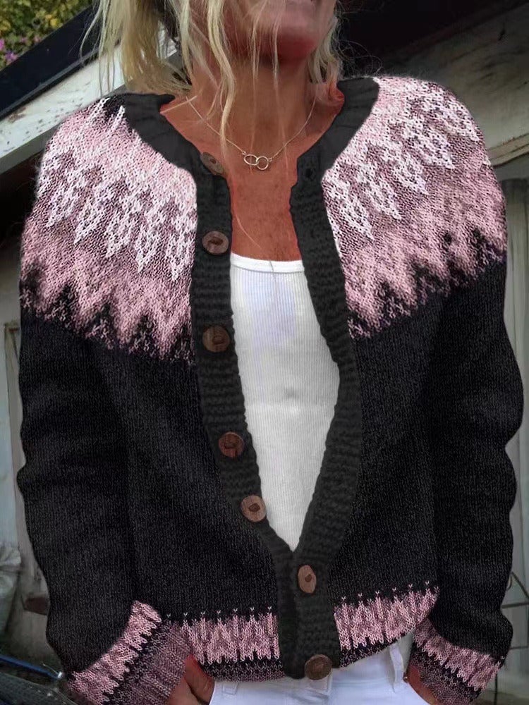 Desideria Cardigan Donna con Girocollo con Bottoni a Maniche Lunghe, foto 1