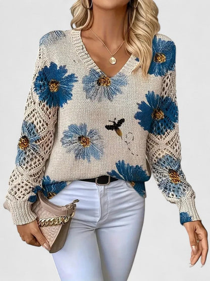 Diamante Cardigan Donna con Scollo a V e Stampa Floreale, foto 1