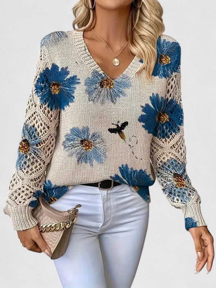 Diamante Cardigan Donna con Scollo a V e Stampa Floreale, foto 1