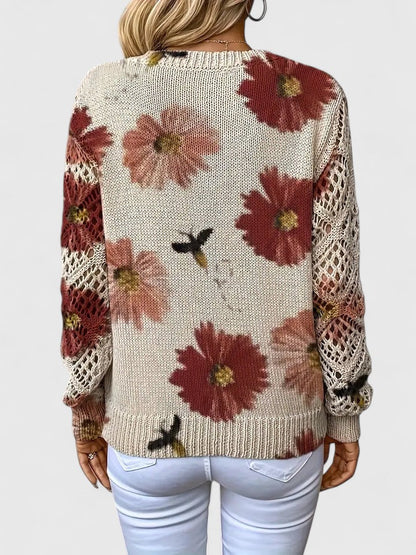Diamante Cardigan Donna con Scollo a V e Stampa Floreale, foto 10