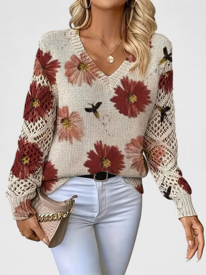 Diamante Cardigan Donna con Scollo a V e Stampa Floreale, foto 2