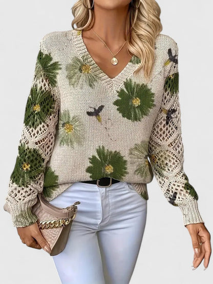 Diamante Cardigan Donna con Scollo a V e Stampa Floreale, foto 3