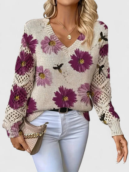 Diamante Cardigan Donna con Scollo a V e Stampa Floreale, foto 4
