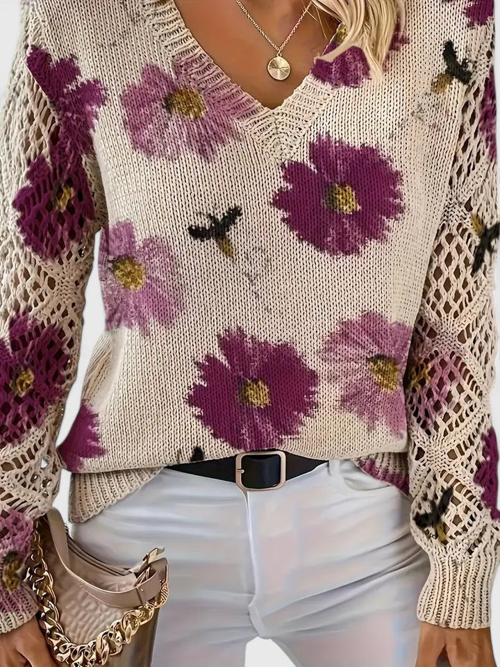 Diamante Cardigan Donna con Scollo a V e Stampa Floreale, foto 5