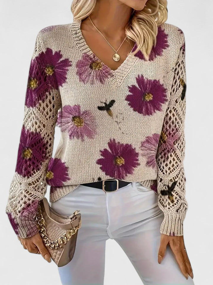 Diamante Cardigan Donna con Scollo a V e Stampa Floreale, foto 6