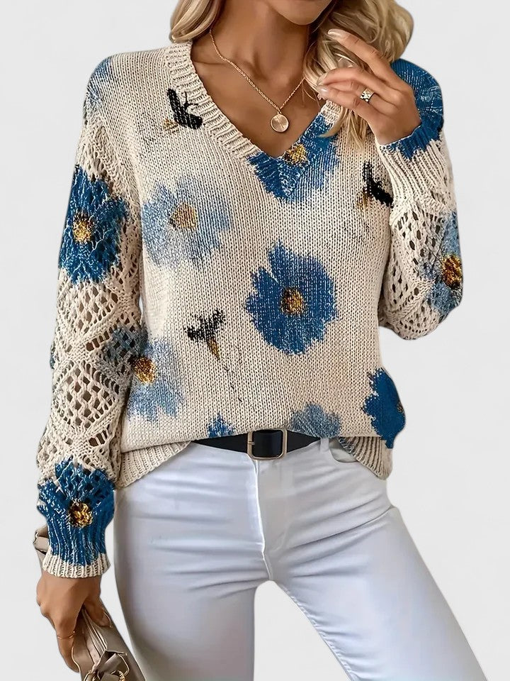 Diamante Cardigan Donna con Scollo a V e Stampa Floreale, foto 7