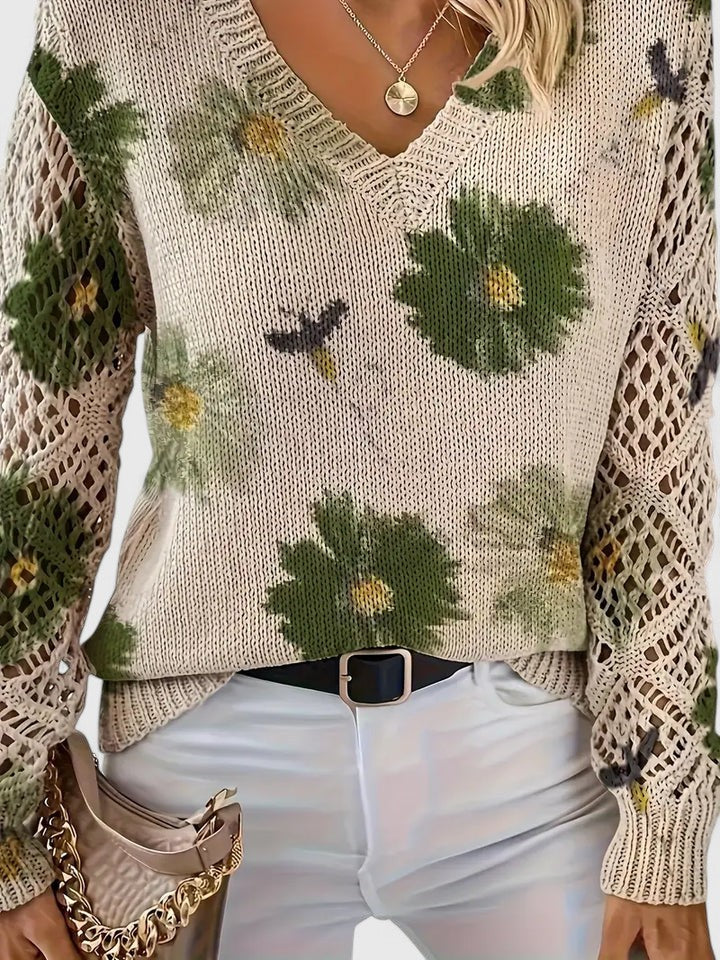 Diamante Cardigan Donna con Scollo a V e Stampa Floreale, foto 8