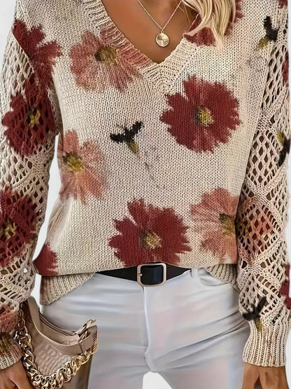 Diamante Cardigan Donna con Scollo a V e Stampa Floreale, foto 9