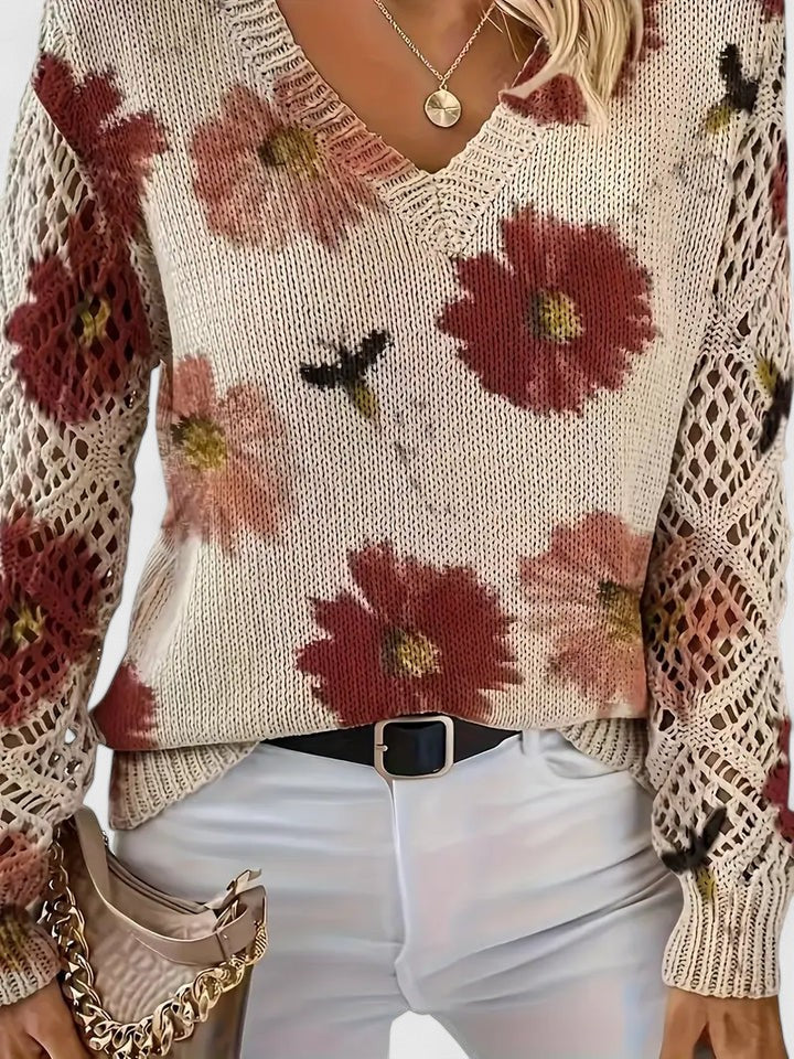 Diamante Cardigan Donna con Scollo a V e Stampa Floreale, foto 9